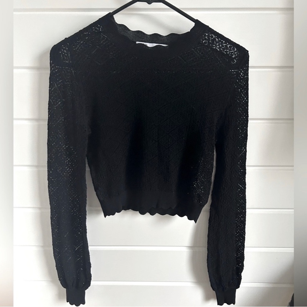 Zara Pointelle Black Crop Top